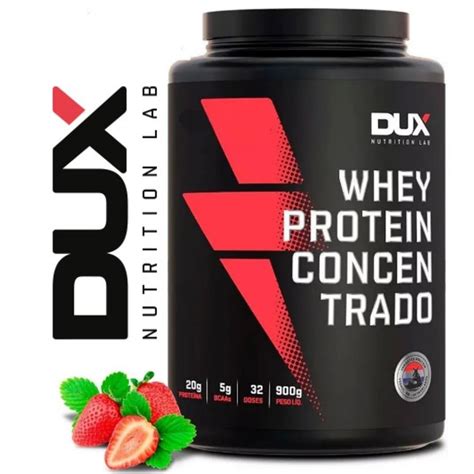 Whey Protein Sabor Morango Concentrado Pote 900g Dux Nutrition