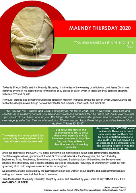Rev Jts Maundy Thursday Reflections Shirrell Heath Methodist