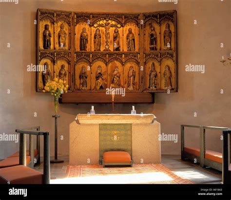 Altar and 15 th century carved wooden altar piece, the Old Church Stock ...