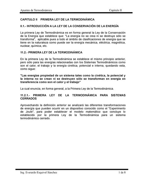 Primera Ley de la Termodinámica CAPITULO II PRIMERA LEY DE LA