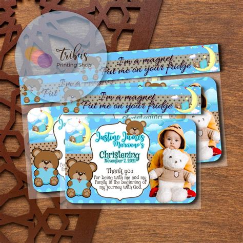 Blue Bear Personalized Ref Magnet For Christening Baptism Birthday