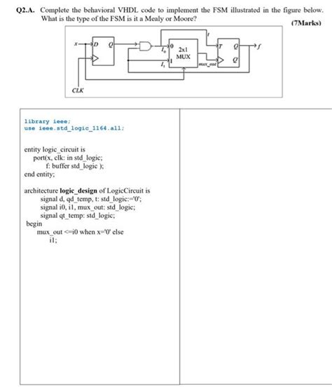 Solved Q A Complete The Behavioral Vhdl Code To Implem