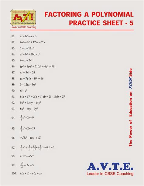 Factoring A Polynomial Practice Sheet 5