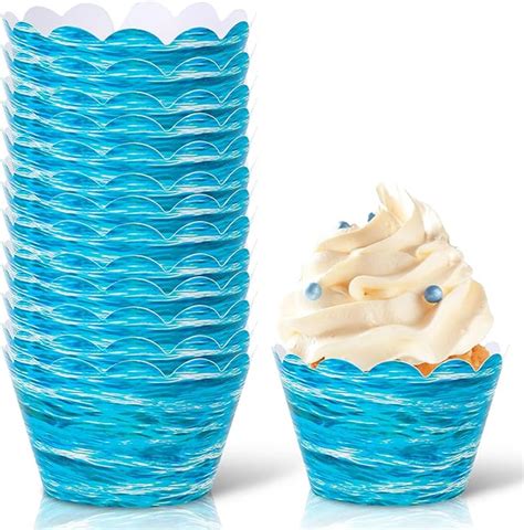 Amazon Whaline Pcs Ocean Wave Cupcake Wrappers Blue Sea Waves