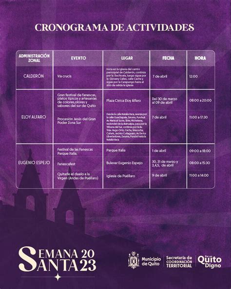 Semana Santa 2023 en Ecuador programación de las actividades