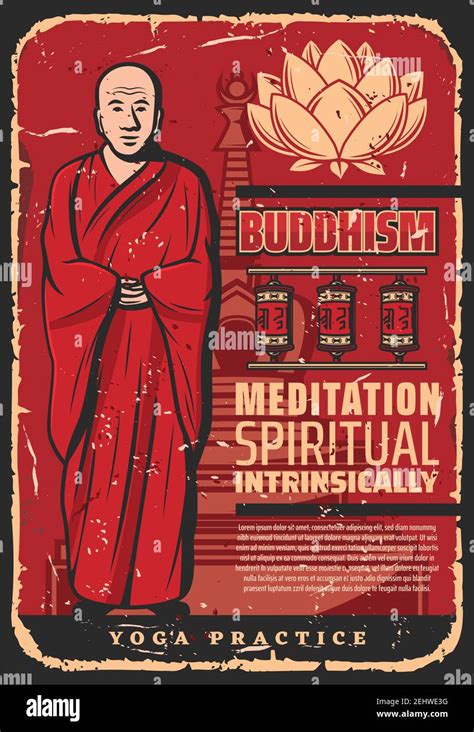 Buddhist Monk With Lotus In Spiritual Meditation Vintage Poster