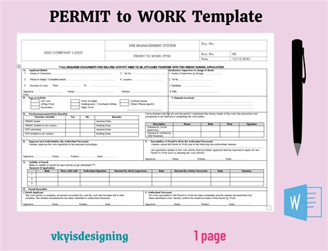 Permit To Work Work Permit Ptw Health Safety Safety Tools Control