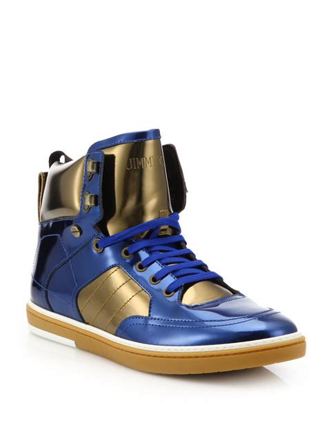 Jimmy Choo Metallic Mirror High Top Sneakers In Blue Lyst