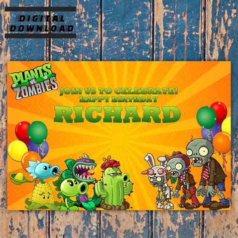 Plants Vs Zombies Birthday Backdrop Personalized Birthday Backdrop