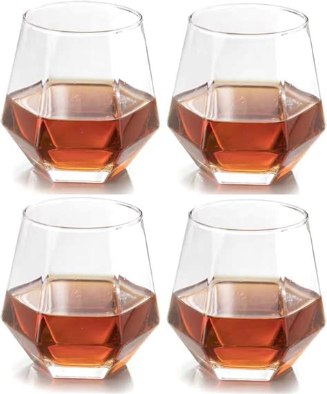 Navacala Diamond Whiskey Glasses Set Of 4 Water Juice Tumbler Tilted Scotch Glass 300ml Whisky