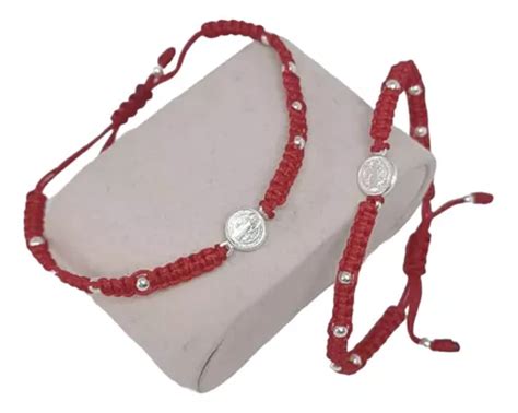 Pulsera San Benito Plata Hilo Rojo Ajustable Protección Cuotas sin