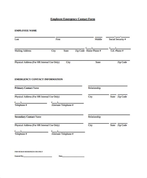 Employee Contact Form Template Free Sample Example And Format Template