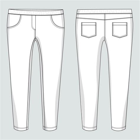 Denim Jeans Pant Technical Drawing Fashion Flat Sketch Vector
