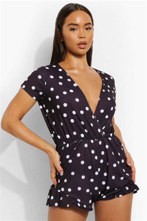 Polka Dot Plunge Neck Flippy Playsuit Boohoo Uk