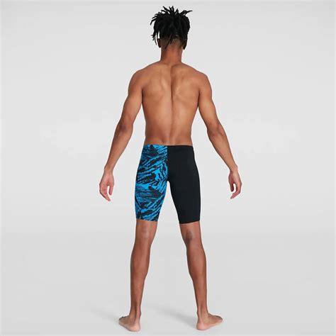 Speedo Mens Allover V Cut Jammer Black Blue Aqua Swim Supplies