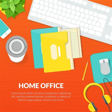 Home Office Banner Template Top View Of Working Space Trabalho Remoto