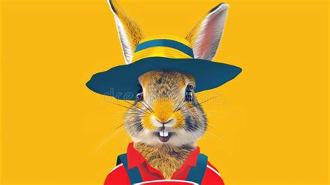 A Rabbit Wearing A Straw Hat And A Red Shirt Stock Photo Image Of