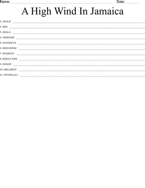 A High Wind In Jamaica Word Scramble Wordmint