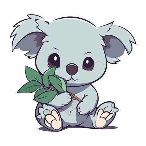 Un Lindo Koala De Dibujos Animados Con Una Rama De Eucalipto Vector