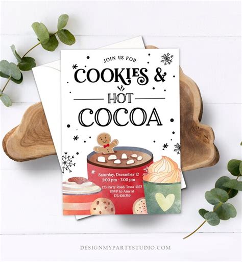 Editable Cookies And Cocoa Invitation Hot Cocoa Party Invite Hot Chocolate Christmas Birthday