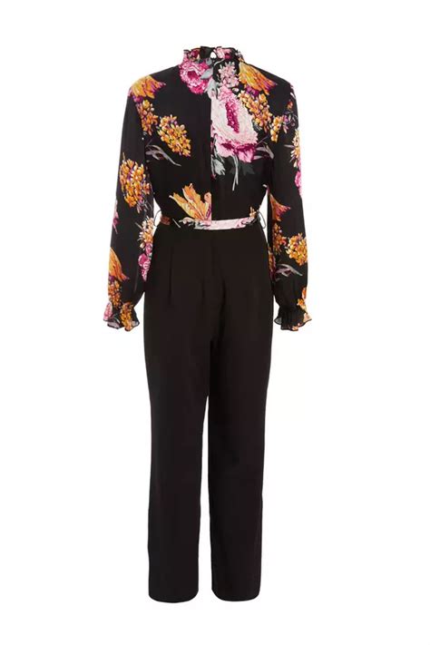 Black Floral Chiffon Contrast Wide Leg Jumpsuit Quiz Clothing