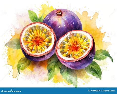 Watercolor Passion Fruit Isolated, Aquarelle Ripe Passiflora, Creative Watercolor Maracuya on ...