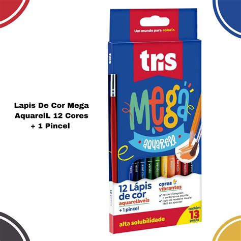 Lápis de cor mega aquarell 12 cores pincel TRIS Shopee Brasil