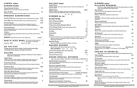 Menu — Hillside Cafe