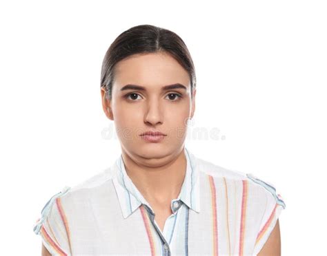 Woman With Double Chin Getting Injection On Background Closeup