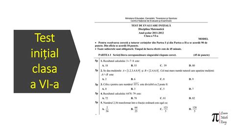 Test Evaluare Initiala Clasa A VI A Model YouTube