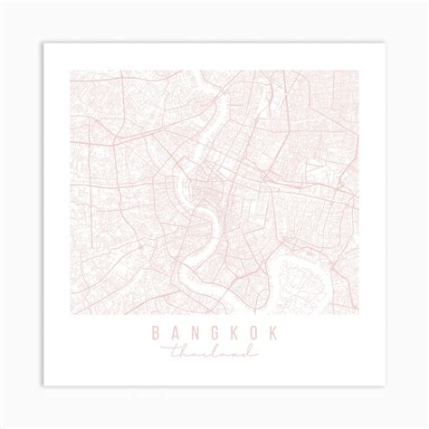 Bangkok Thailand Light Pink Minimal Street Map Square Canvas Print By