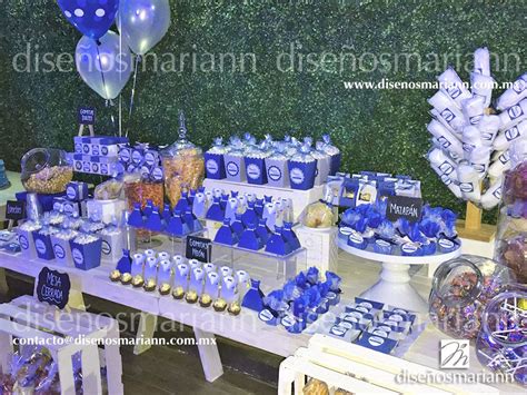 Mesa De Dulces Xv Añosmesa De Dulces Azúl Marino Y Plata Xv Años