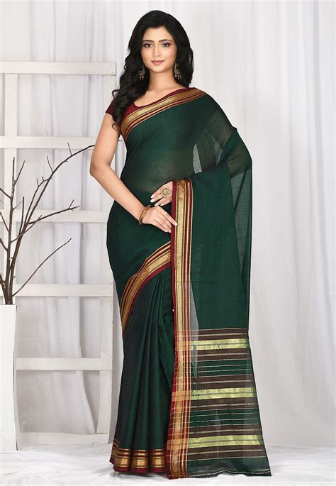 Buy Woven South Cotton Saree In Dark Green Online Suta184 Utsav Fashion