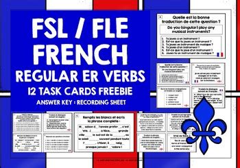 FRENCH ER VERBS PRESENT TENSE TASK CARDS FREEBIE By Lively Learning