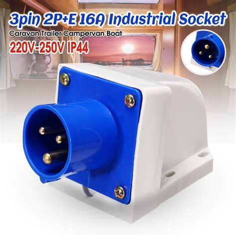 New 3Pin Blue Waterproof Industrial Plug Sockets 220V 250V 16A IP44