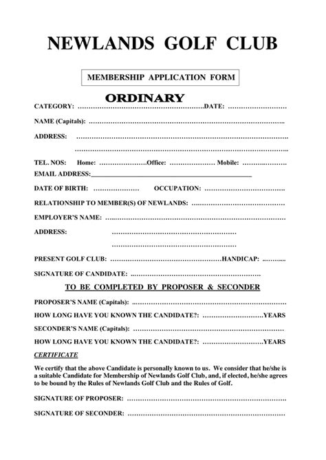 Membership Application Form In Word And Pdf Formats