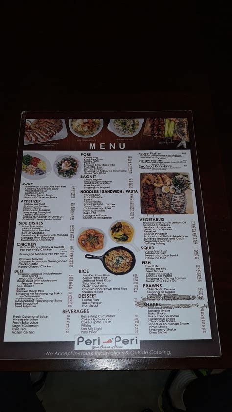 Menu at Peri Peri restaurant, Angeles