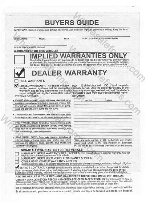 Misc Implied Warranty Part Buyers Guide Plasticback Bge Ez A