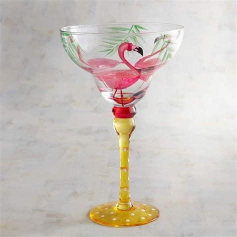 Pier 1 Imports Fannie Flamingo Hand Painted Margarita Glass Margarita Glasses Painted