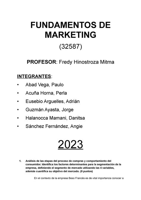 TA3 Fundamentos FUNDAMENTOS DE MARKETING 32587 PROFESOR Fredy