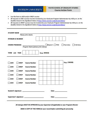 Fillable Online Ryerson Course Action Form Ryerson Fax Email Print