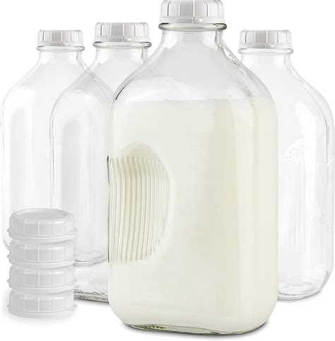 64 Oz Glass Milk Bottles With 8 White Caps 4 Count Food Grade Glass Bottles Dishwasher