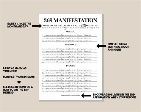 369 Worksheet 369 Manifestation Method 369 Manifest Method Etsy