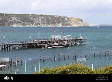 Swanage Pier And Ballard Down From Peveril Point Isle Of Purbeck