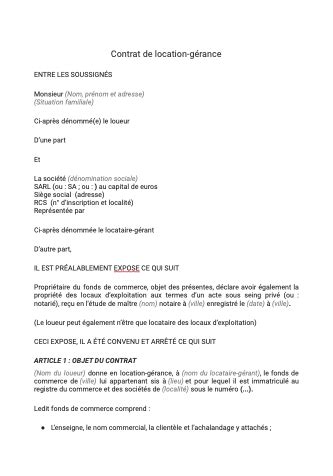 Contrat De Location G Rance Document Et Mod Le T L Charger