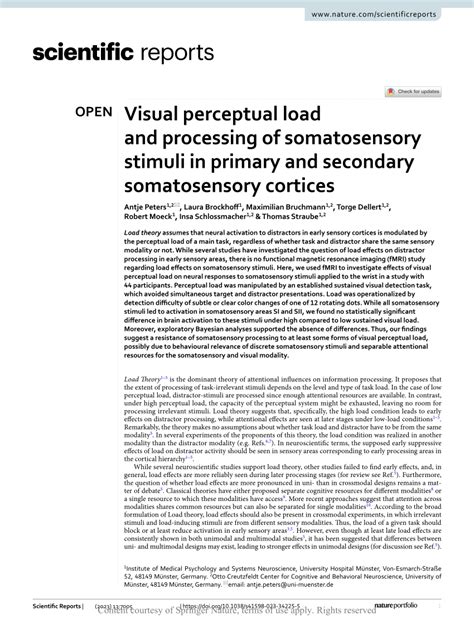 Pdf Visual Perceptual Load And Processing Of Somatosensory Stimuli In