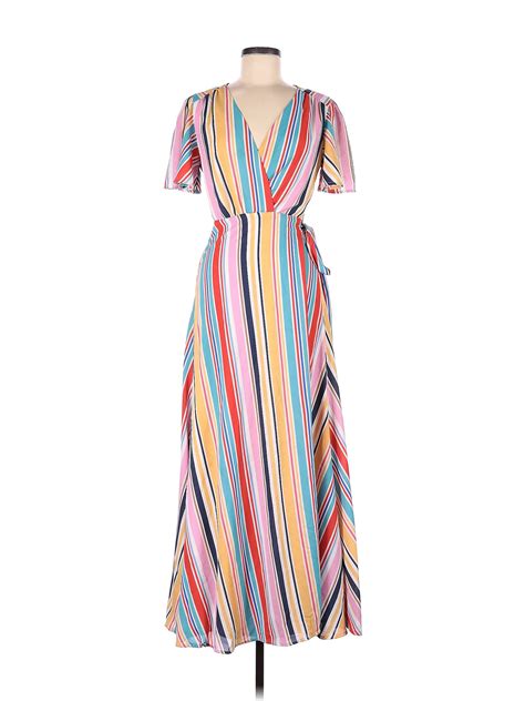 Louna 100 Polyester Stripes Multi Color Pink Casual Dress Size M 75