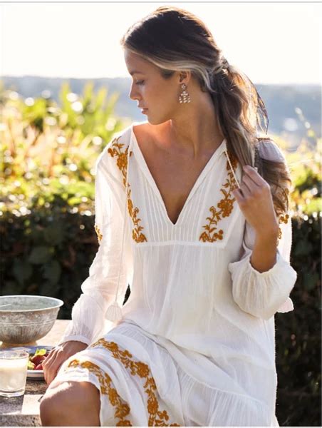 Bohemia Deep V Neck Embroidered Maxi Dresses Stylnbo White Bohemian