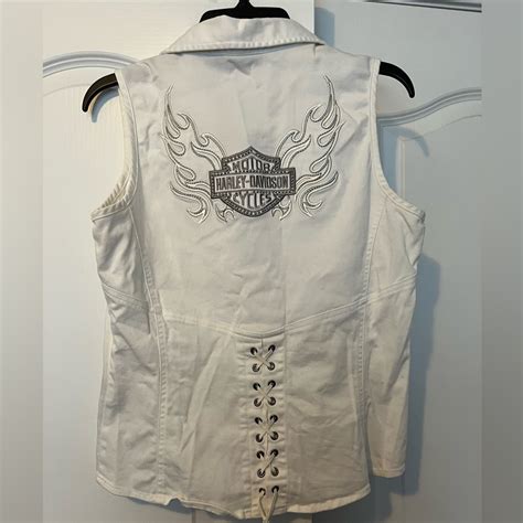 Harley Davidson Vintage Womans White And Silver Gilet Gem