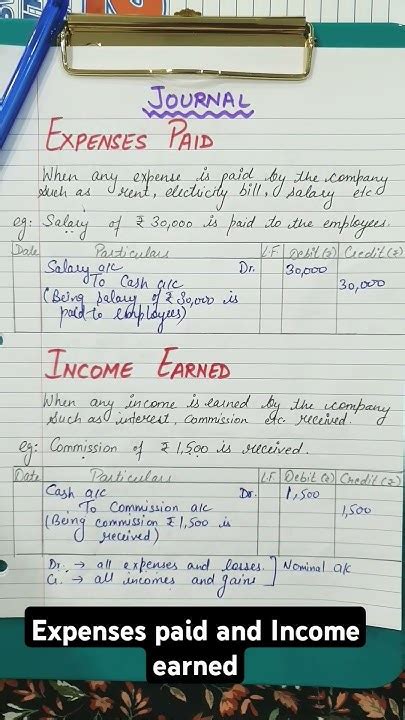 Class Xi Journal Entry Of Expenses Paid And Income Earned Youtube